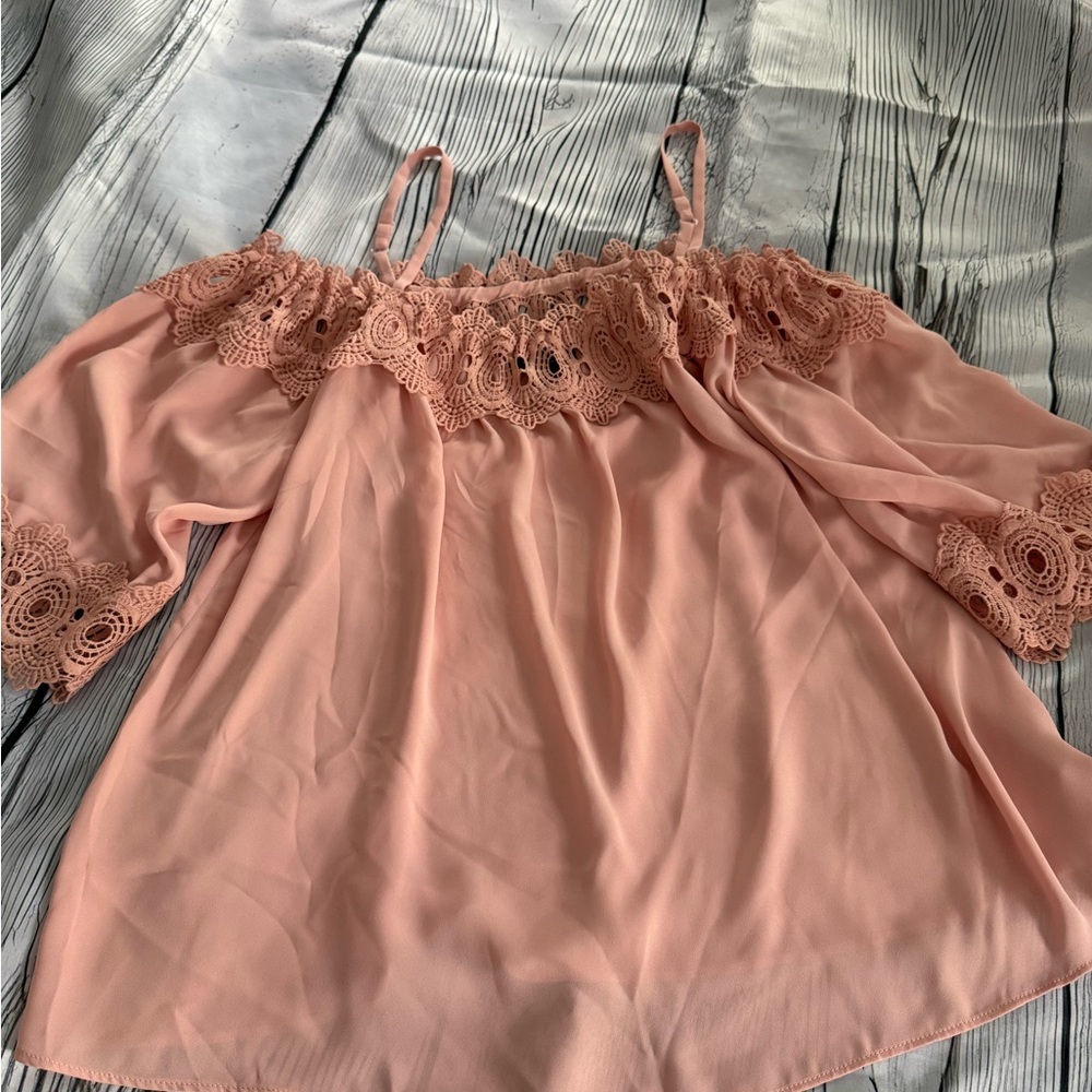 by & by Blush Lace Detail Top~non-stretch